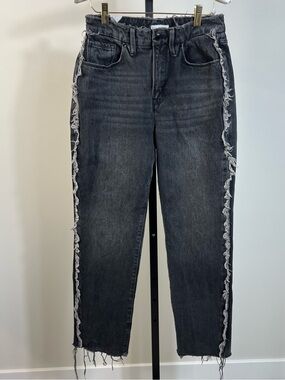 Good American Good Boy Frayed Leg High Rise Black Denim Raw Hem Jeans 4 27 NEW